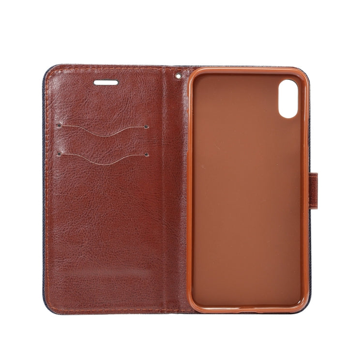 For iPhone XS Max Dibase Denim Texture Horizontal Flip Leather Case with Holder & Card Slots(Dark Blue)