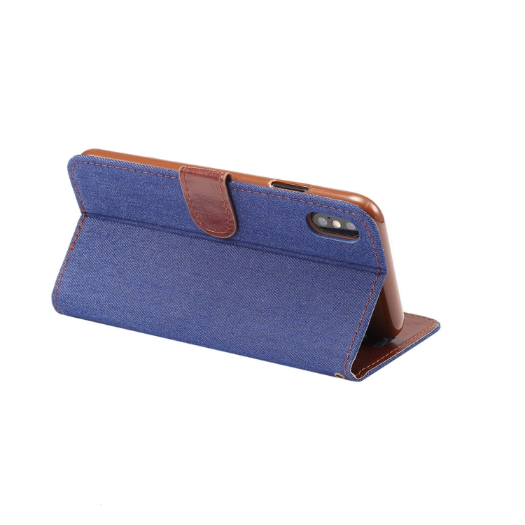 For iPhone XS Max Dibase Denim Texture Horizontal Flip Leather Case with Holder & Card Slots(Dark Blue)