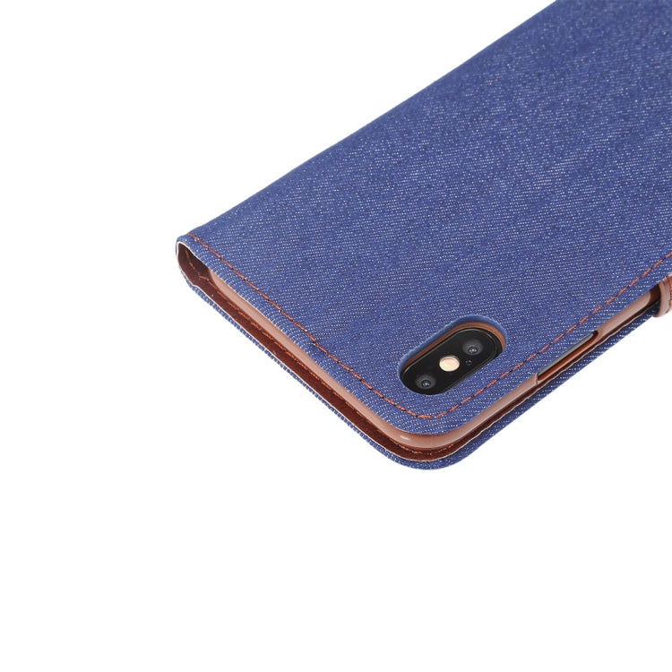 For iPhone XS Max Dibase Denim Texture Horizontal Flip Leather Case with Holder & Card Slots(Dark Blue)