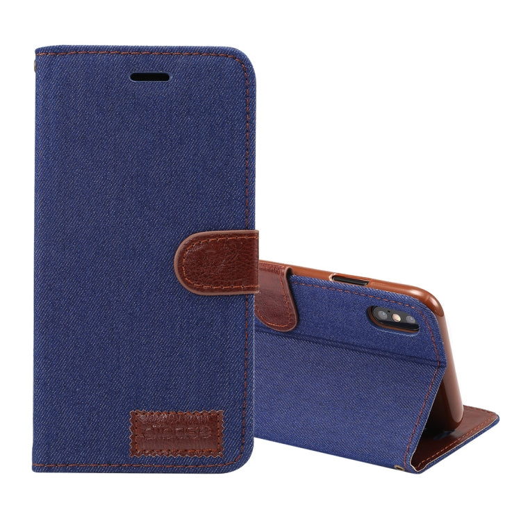 For iPhone XS Max Dibase Denim Texture Horizontal Flip Leather Case with Holder & Card Slots(Dark Blue)