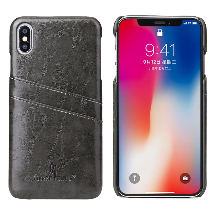 For iPhone XS Max Fierre Shann Retro Oil Wax Texture PU Leather Case with Card Slots