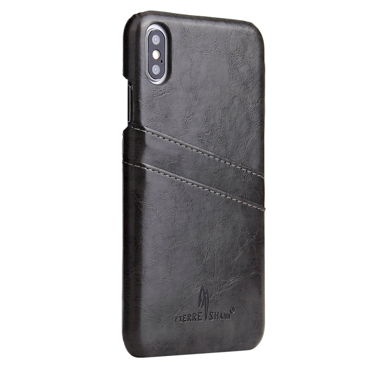 For iPhone XS Max Fierre Shann Retro Oil Wax Texture PU Leather Case with Card Slots