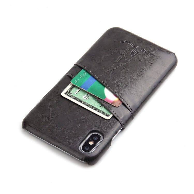 For iPhone XS Max Fierre Shann Retro Oil Wax Texture PU Leather Case with Card Slots