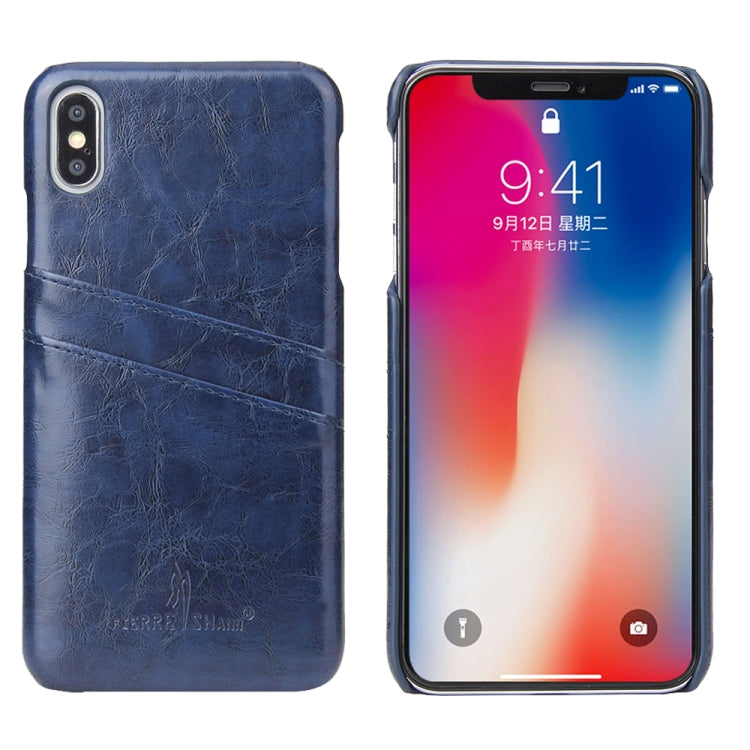 For iPhone XS Max Fierre Shann Retro Oil Wax Texture PU Leather Case with Card Slots