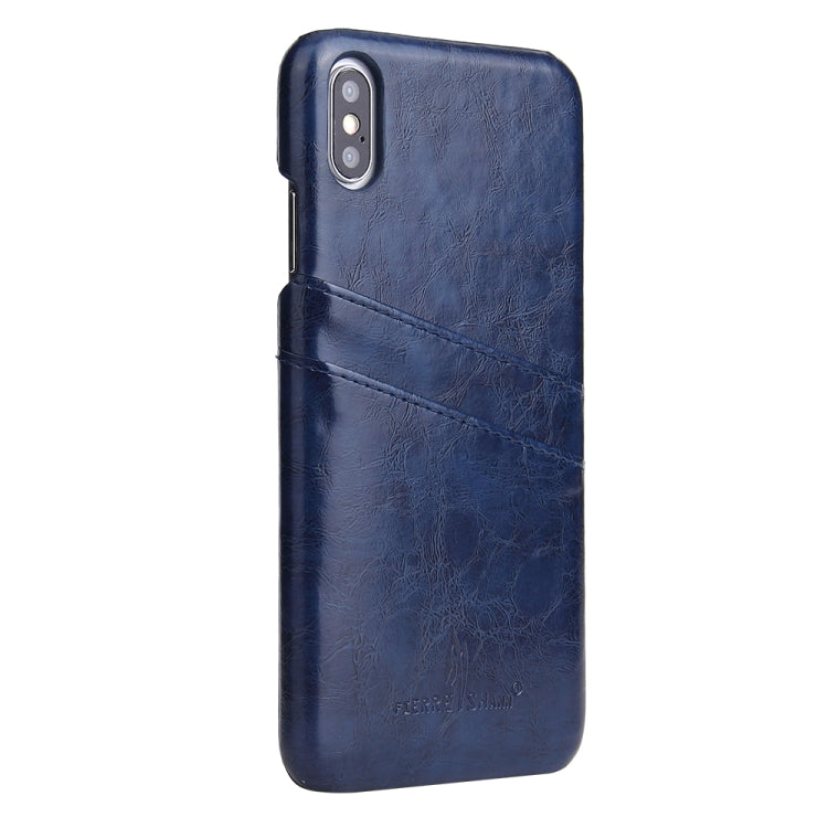 For iPhone XS Max Fierre Shann Retro Oil Wax Texture PU Leather Case with Card Slots