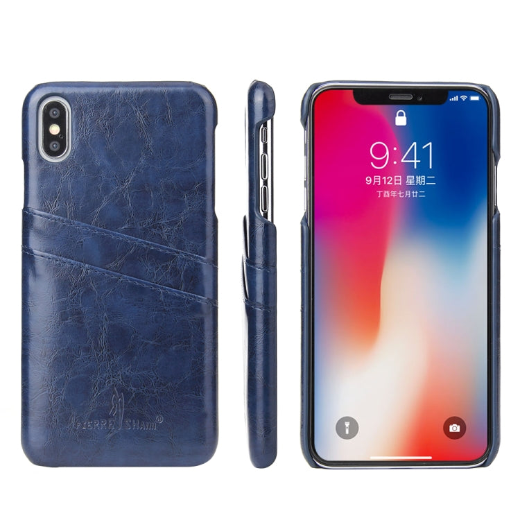 For iPhone XS Max Fierre Shann Retro Oil Wax Texture PU Leather Case with Card Slots