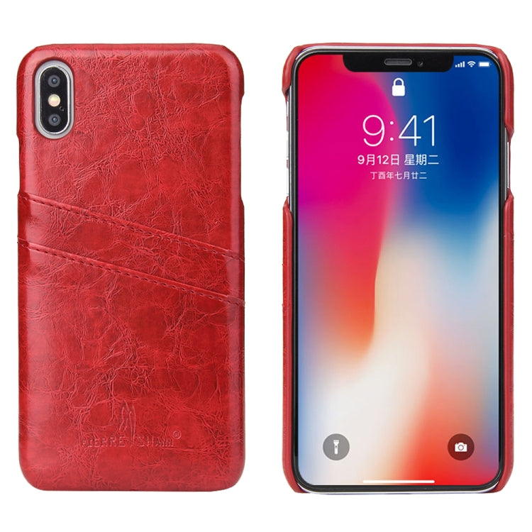 For iPhone XS Max Fierre Shann Retro Oil Wax Texture PU Leather Case with Card Slots