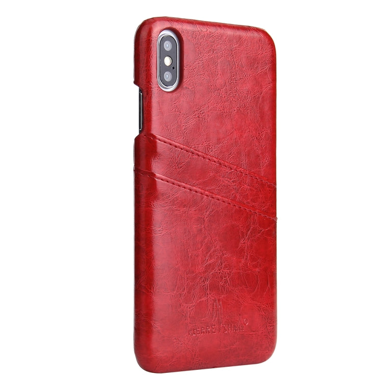 For iPhone XS Max Fierre Shann Retro Oil Wax Texture PU Leather Case with Card Slots