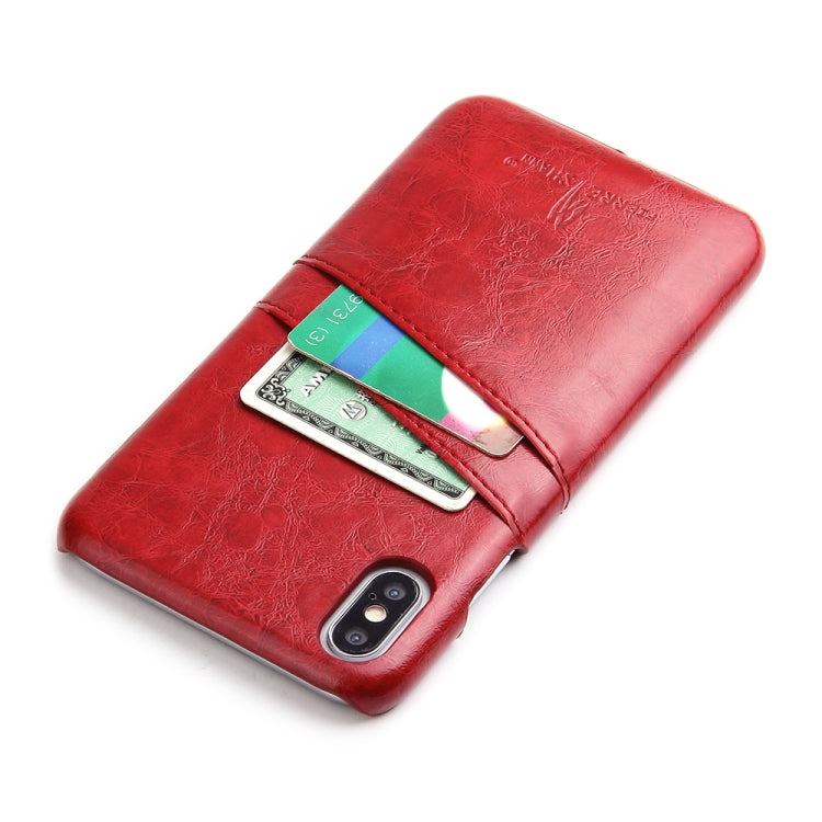 For iPhone XS Max Fierre Shann Retro Oil Wax Texture PU Leather Case with Card Slots