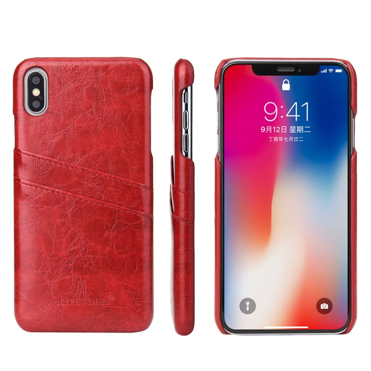 For iPhone XS Max Fierre Shann Retro Oil Wax Texture PU Leather Case with Card Slots