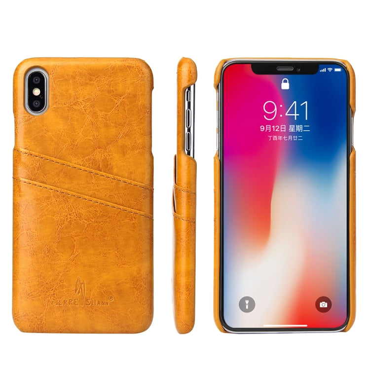 For iPhone XS Max Fierre Shann Retro Oil Wax Texture PU Leather Case with Card Slots