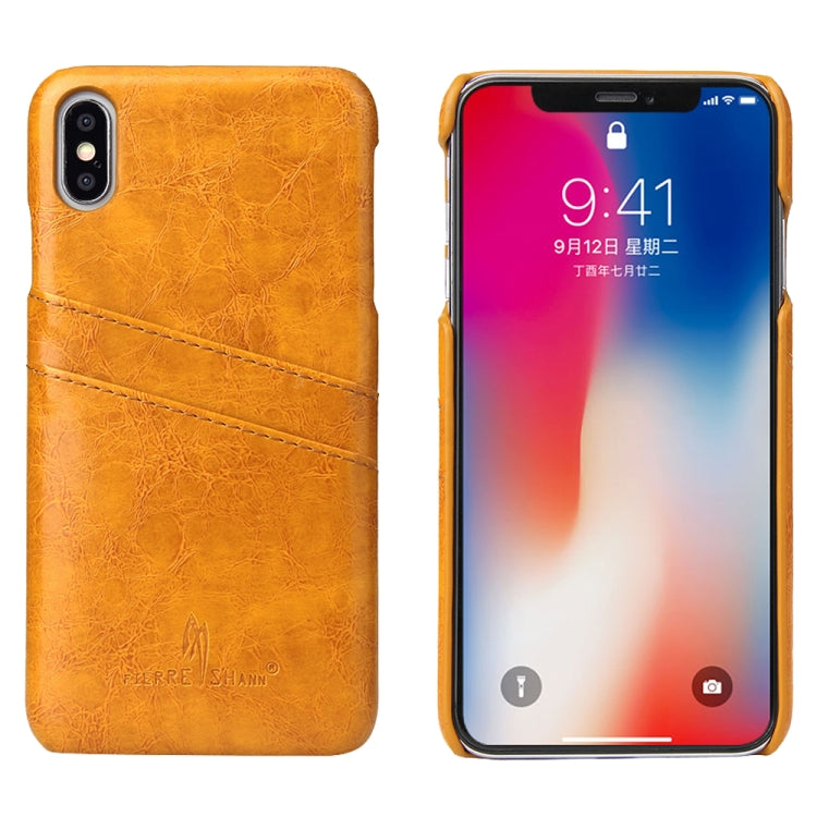 For iPhone XS Max Fierre Shann Retro Oil Wax Texture PU Leather Case with Card Slots