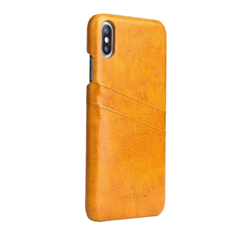 For iPhone XS Max Fierre Shann Retro Oil Wax Texture PU Leather Case with Card Slots