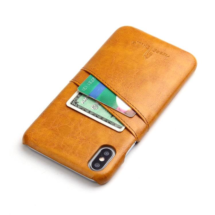 For iPhone XS Max Fierre Shann Retro Oil Wax Texture PU Leather Case with Card Slots