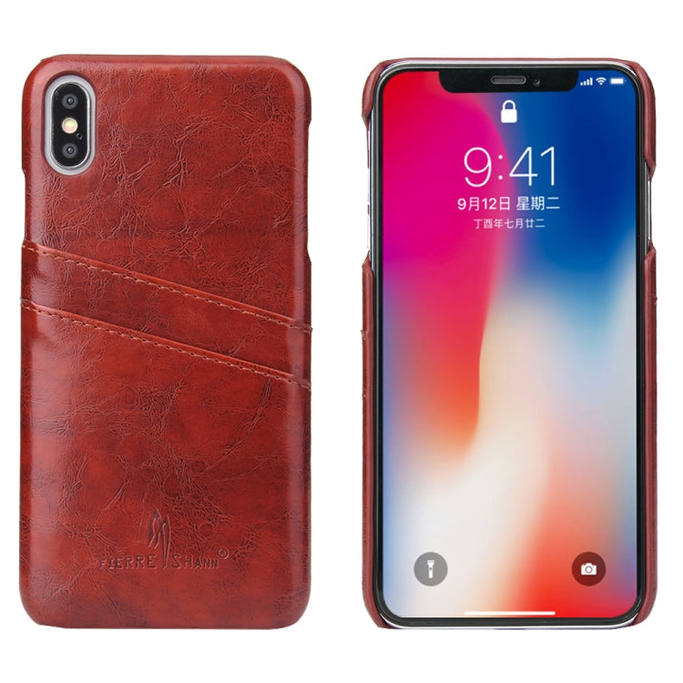 For iPhone XS Max Fierre Shann Retro Oil Wax Texture PU Leather Case with Card Slots