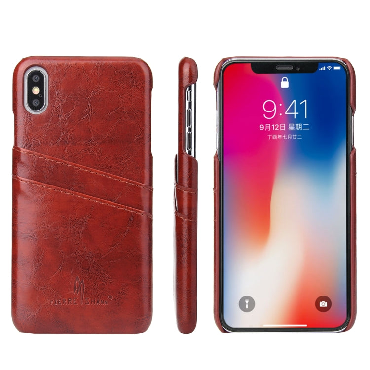 For iPhone XS Max Fierre Shann Retro Oil Wax Texture PU Leather Case with Card Slots