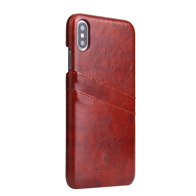 For iPhone XS Max Fierre Shann Retro Oil Wax Texture PU Leather Case with Card Slots