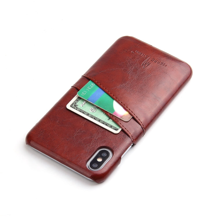 For iPhone XS Max Fierre Shann Retro Oil Wax Texture PU Leather Case with Card Slots