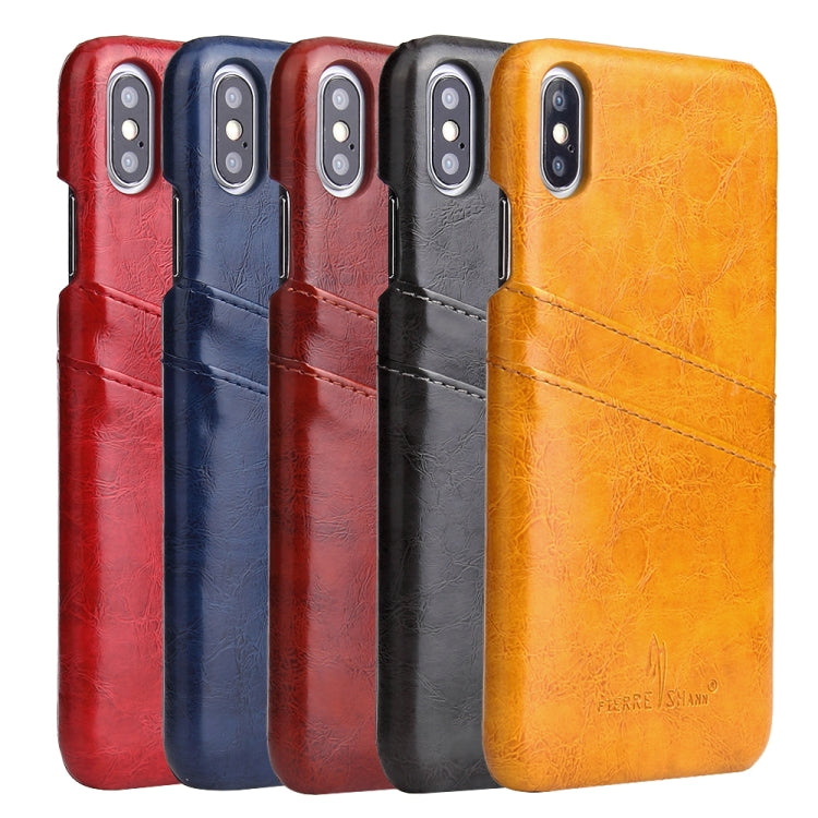 For iPhone XS Max Fierre Shann Retro Oil Wax Texture PU Leather Case with Card Slots
