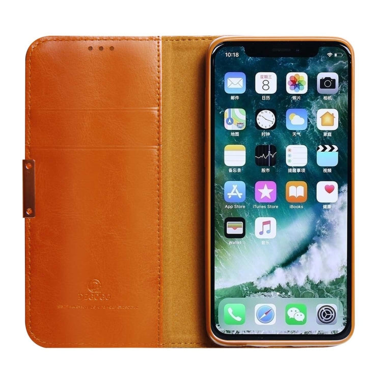 For iPhone XS Max DZGOGO ROYALE II Series Magnetic Horizontal Flip Genuine Leather Case with Card Slots & Holder(Brown)