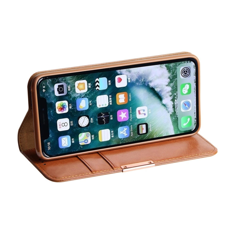 For iPhone XS Max DZGOGO ROYALE II Series Magnetic Horizontal Flip Genuine Leather Case with Card Slots & Holder(Brown)