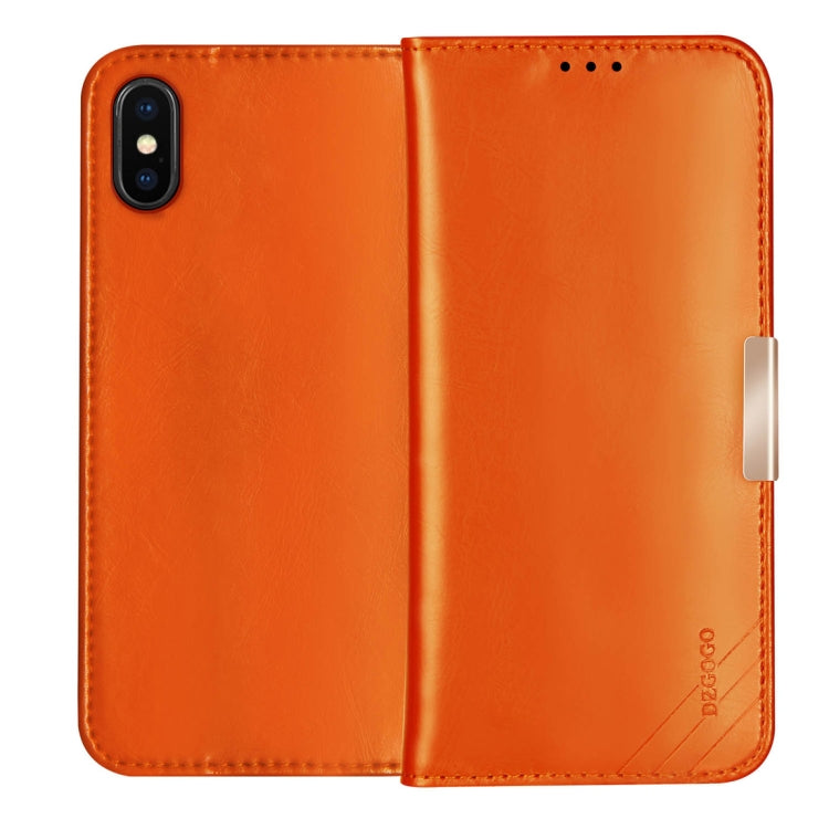 For iPhone XS Max DZGOGO ROYALE II Series Magnetic Horizontal Flip Genuine Leather Case with Card Slots & Holder(Brown)