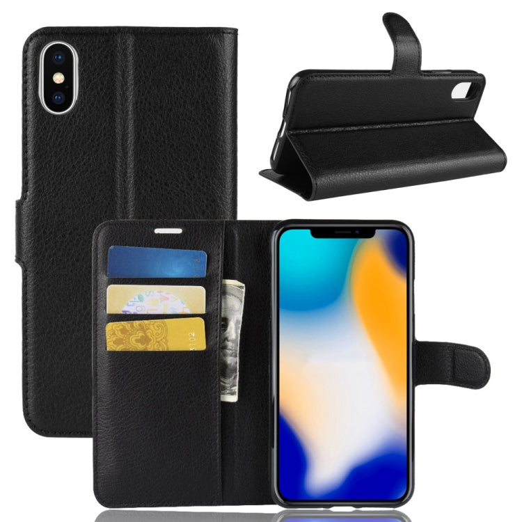 For iPhone XS Max Litchi Texture Horizontal Flip Leather Case with Wallet & Holder & Card Slots