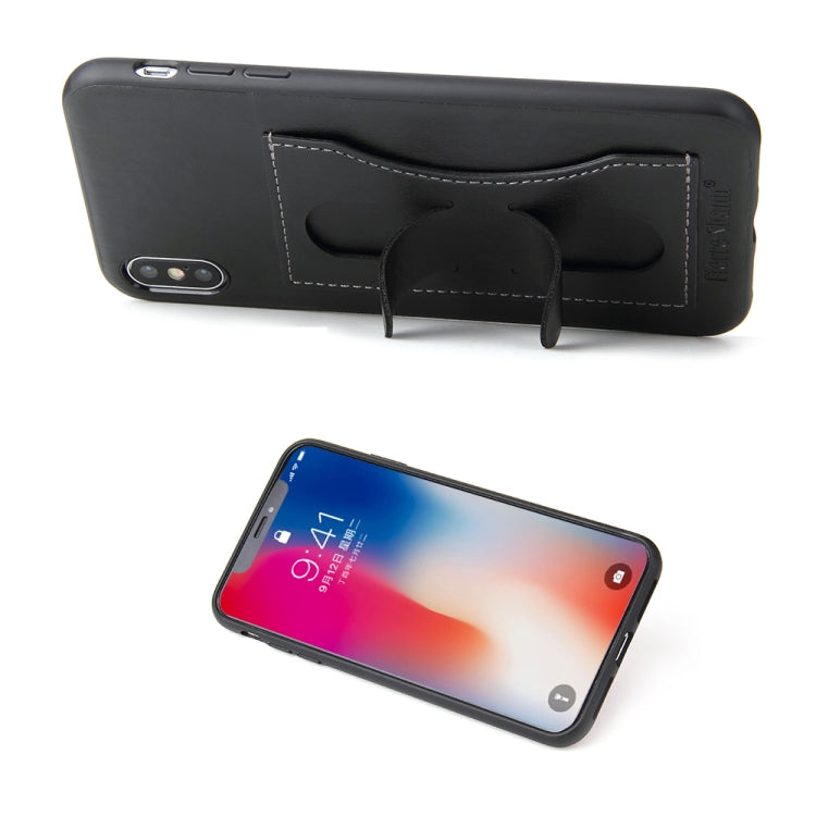 For iPhone XS Max Fierre Shann Full Coverage Protective Leather Case with Holder & Card Slot