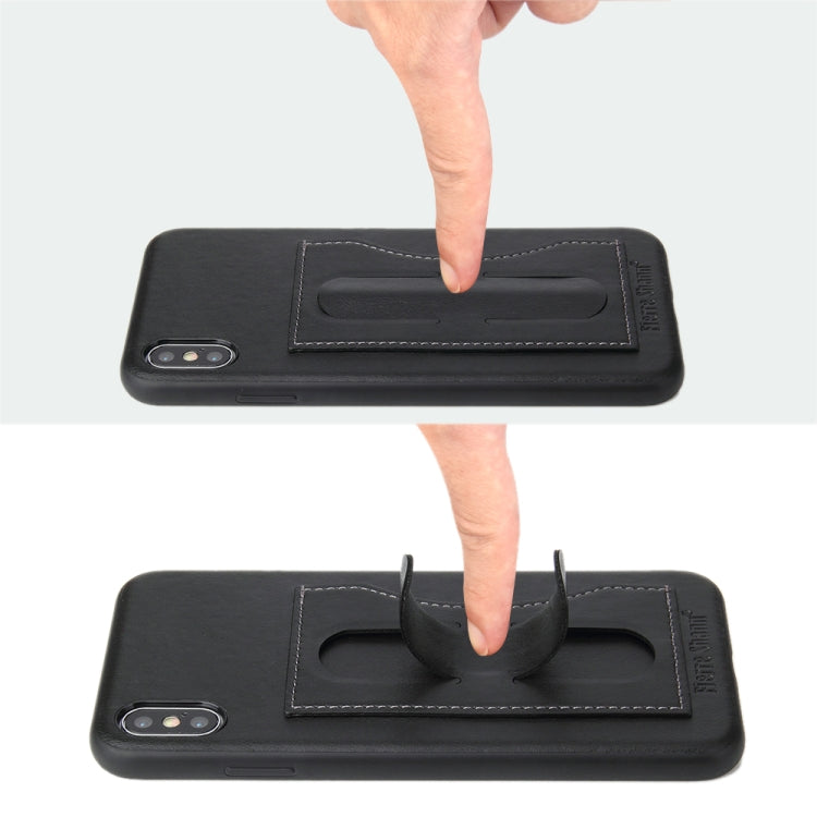 For iPhone XS Max Fierre Shann Full Coverage Protective Leather Case with Holder & Card Slot