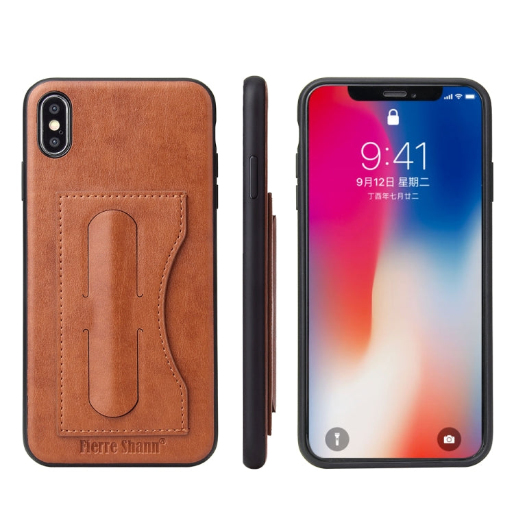 For iPhone XS Max Fierre Shann Full Coverage Protective Leather Case with Holder & Card Slot