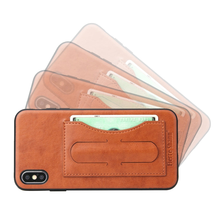 For iPhone XS Max Fierre Shann Full Coverage Protective Leather Case with Holder & Card Slot
