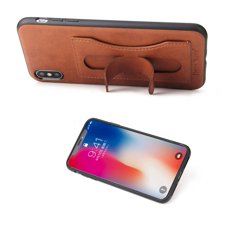 For iPhone XS Max Fierre Shann Full Coverage Protective Leather Case with Holder & Card Slot