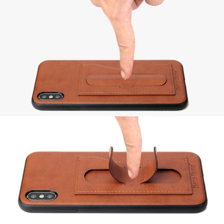 For iPhone XS Max Fierre Shann Full Coverage Protective Leather Case with Holder & Card Slot