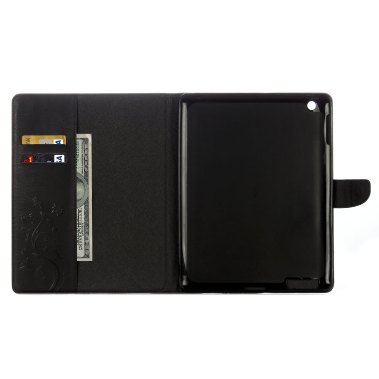 For iPad 4 Pressed Flowers Butterfly Pattern Horizontal Flip PU Leather Case with Magnetic Buckle & Holder & Card Slots & Wallet