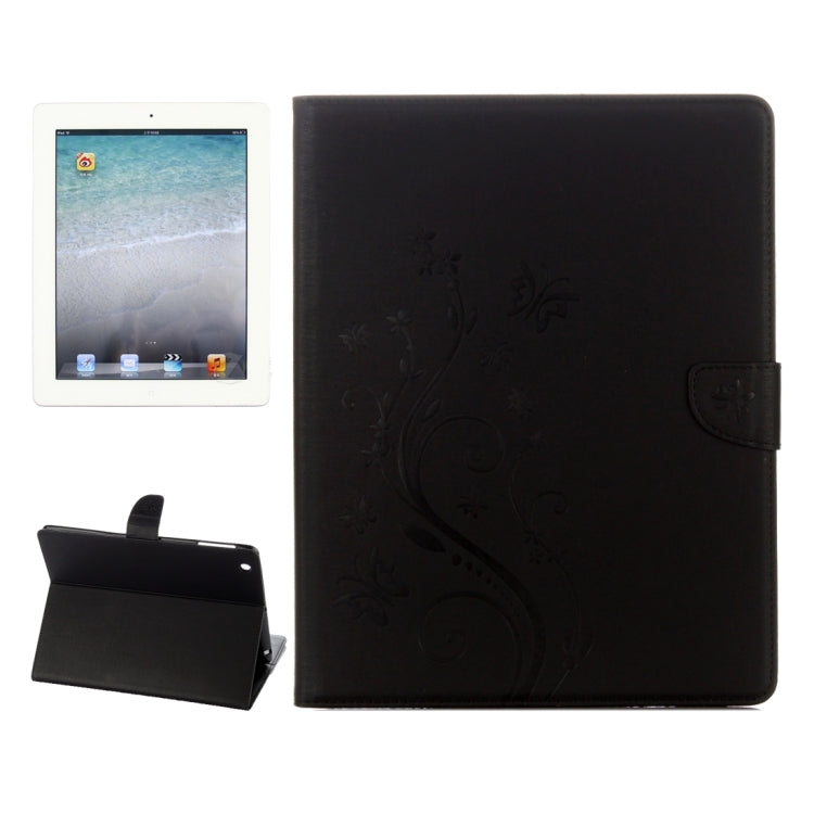 For iPad 4 Pressed Flowers Butterfly Pattern Horizontal Flip PU Leather Case with Magnetic Buckle & Holder & Card Slots & Wallet