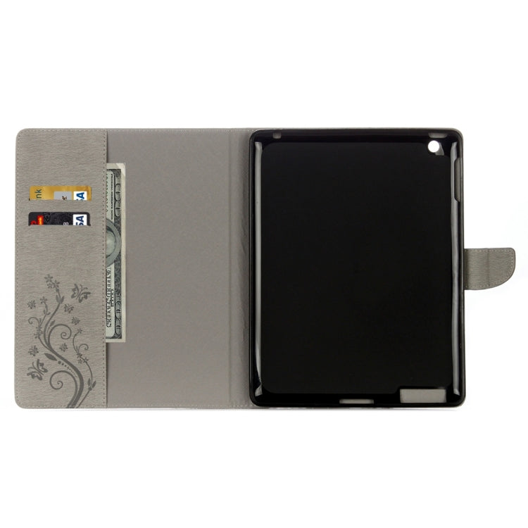 For iPad 4 Pressed Flowers Butterfly Pattern Horizontal Flip PU Leather Case with Magnetic Buckle & Holder & Card Slots & Wallet