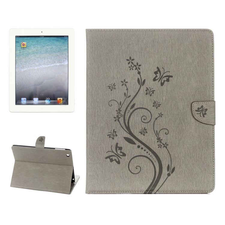 For iPad 4 Pressed Flowers Butterfly Pattern Horizontal Flip PU Leather Case with Magnetic Buckle & Holder & Card Slots & Wallet