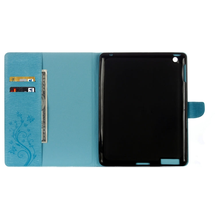 For iPad 4 Pressed Flowers Butterfly Pattern Horizontal Flip PU Leather Case with Magnetic Buckle & Holder & Card Slots & Wallet