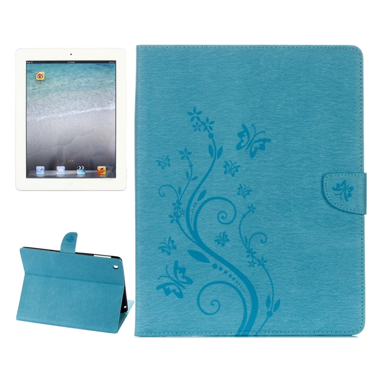 For iPad 4 Pressed Flowers Butterfly Pattern Horizontal Flip PU Leather Case with Magnetic Buckle & Holder & Card Slots & Wallet