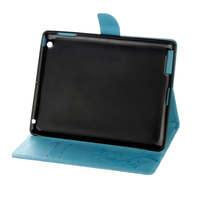 For iPad 4 Pressed Flowers Butterfly Pattern Horizontal Flip PU Leather Case with Magnetic Buckle & Holder & Card Slots & Wallet