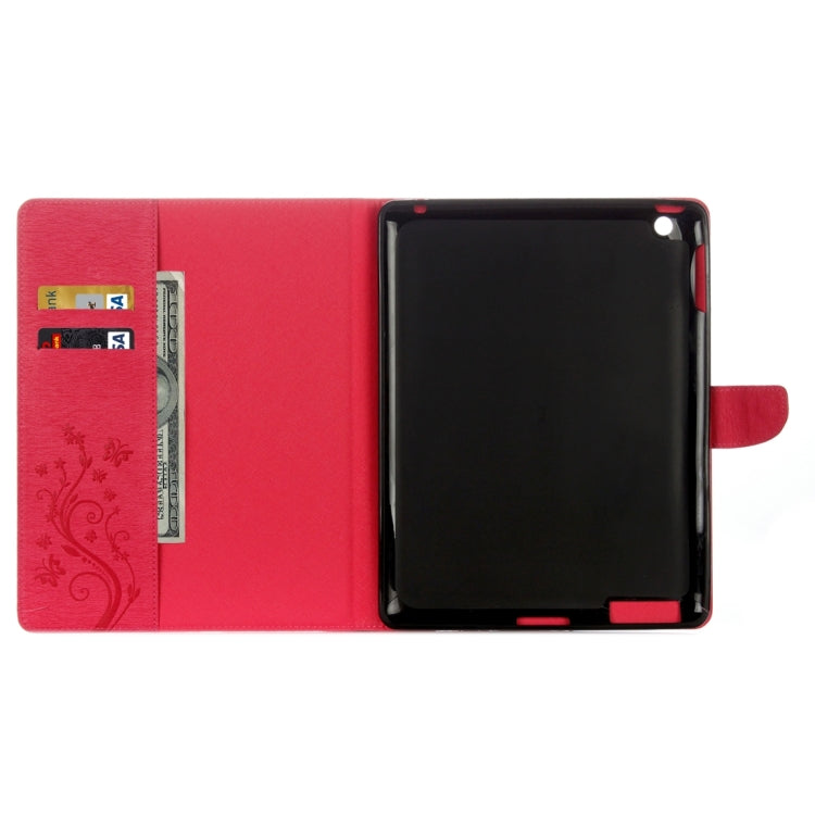 For iPad 4 Pressed Flowers Butterfly Pattern Horizontal Flip PU Leather Case with Magnetic Buckle & Holder & Card Slots & Wallet