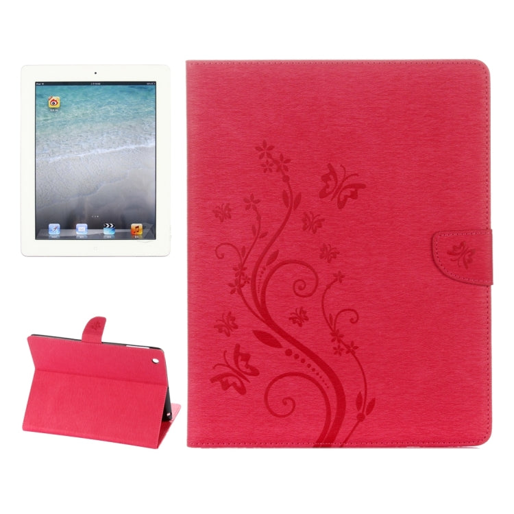 For iPad 4 Pressed Flowers Butterfly Pattern Horizontal Flip PU Leather Case with Magnetic Buckle & Holder & Card Slots & Wallet