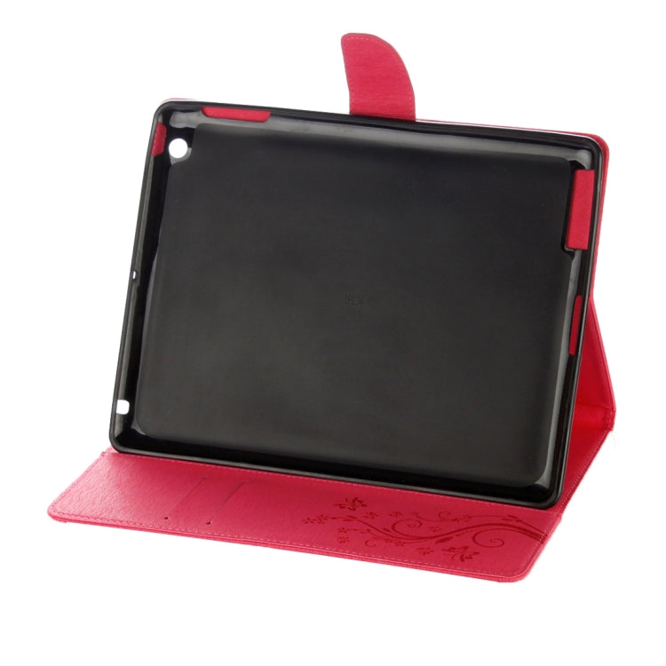 For iPad 4 Pressed Flowers Butterfly Pattern Horizontal Flip PU Leather Case with Magnetic Buckle & Holder & Card Slots & Wallet