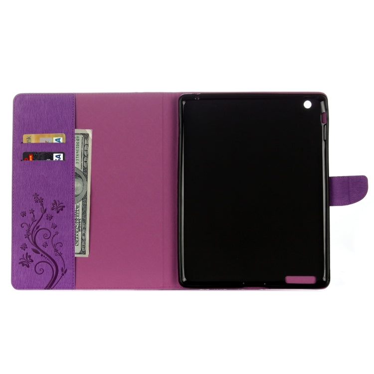 For iPad 4 Pressed Flowers Butterfly Pattern Horizontal Flip PU Leather Case with Magnetic Buckle & Holder & Card Slots & Wallet