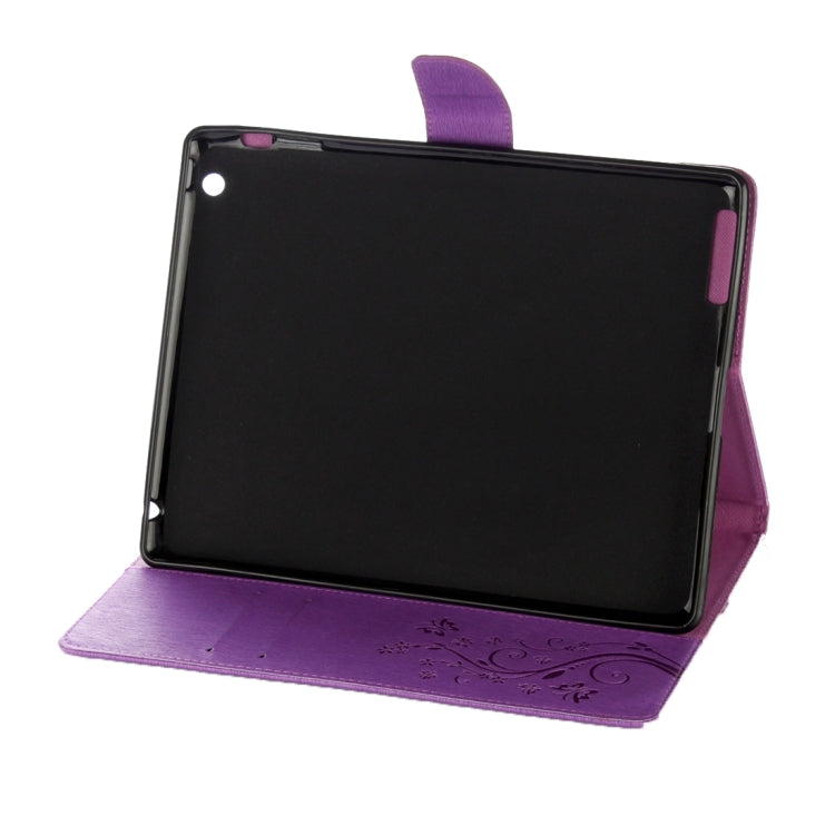 For iPad 4 Pressed Flowers Butterfly Pattern Horizontal Flip PU Leather Case with Magnetic Buckle & Holder & Card Slots & Wallet