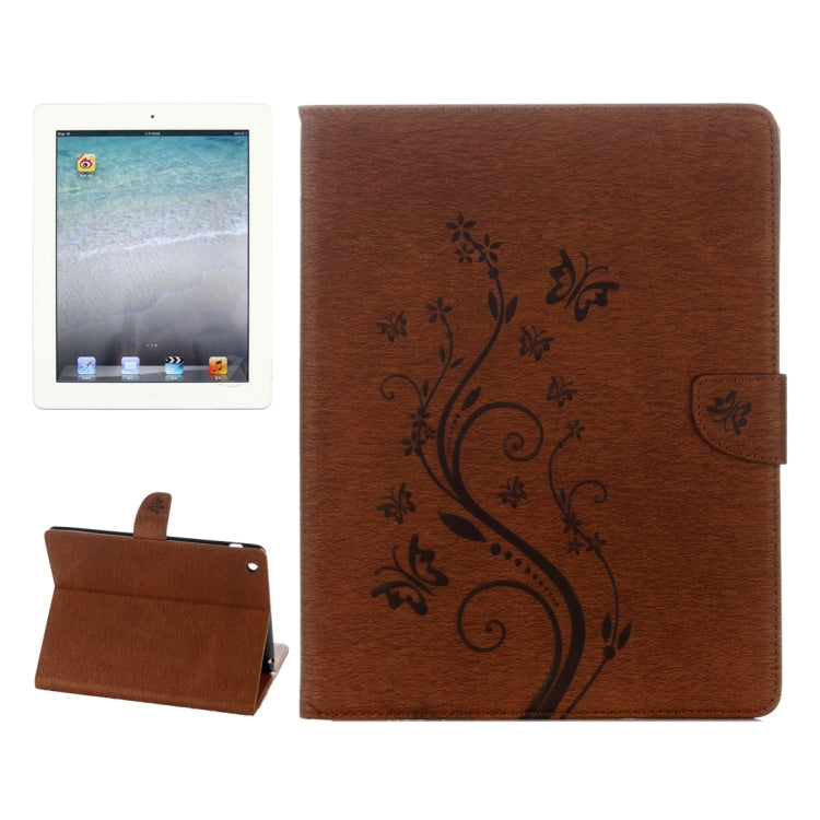 For iPad 4 Pressed Flowers Butterfly Pattern Horizontal Flip PU Leather Case with Magnetic Buckle & Holder & Card Slots & Wallet