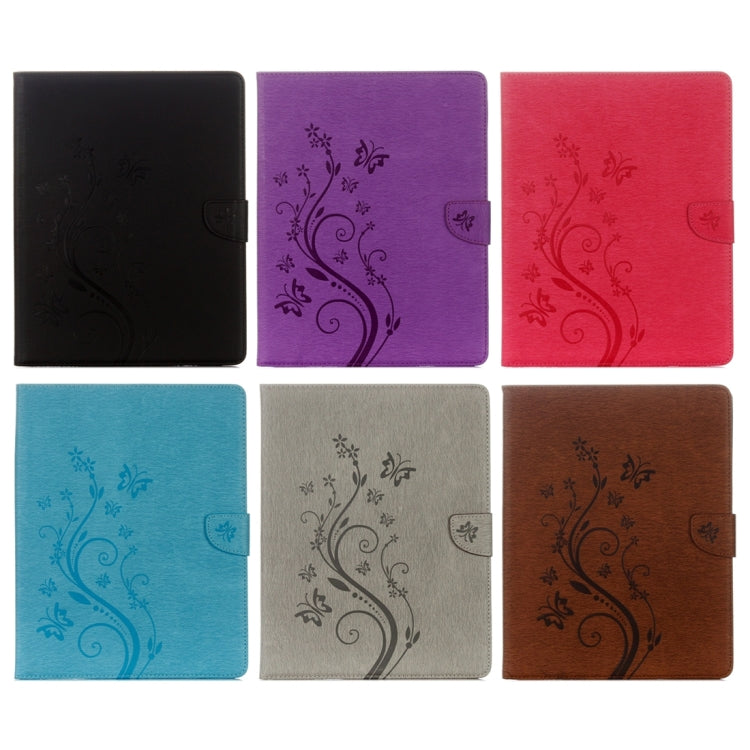 For iPad 4 Pressed Flowers Butterfly Pattern Horizontal Flip PU Leather Case with Magnetic Buckle & Holder & Card Slots & Wallet