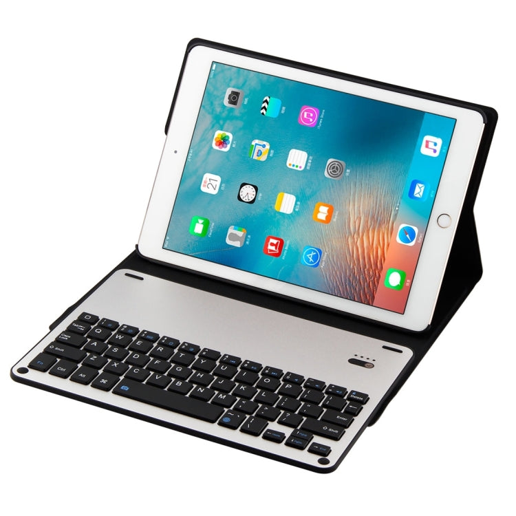 For iPad Air 2 / iPad Air / Pro 9.7 inch / iPad 9.7 (2018) & iPad 9.7 (2017) Detachable Aluminum Alloy Bluetooth Keyboard + Lambskin Texture Leather Tablet Case with Holder