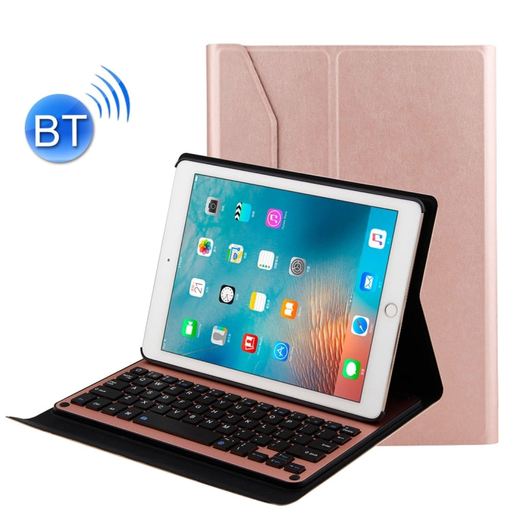 For iPad Air 2 / iPad Air / Pro 9.7 inch / iPad 9.7 (2018) & iPad 9.7 (2017) Detachable Aluminum Alloy Bluetooth Keyboard + Lambskin Texture Leather Tablet Case with Holder
