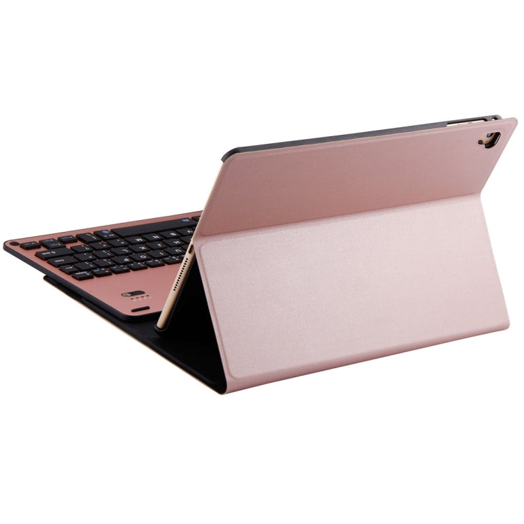 For iPad Air 2 / iPad Air / Pro 9.7 inch / iPad 9.7 (2018) & iPad 9.7 (2017) Detachable Aluminum Alloy Bluetooth Keyboard + Lambskin Texture Leather Tablet Case with Holder